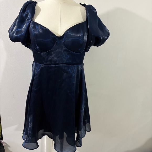 B. Darlin Puff Sleeve Baby Doll Dress Blue Shimmer Sz M Princess Prom Party - Picture 1 of 9